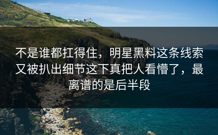 不是谁都扛得住，明星黑料这条线索又被扒出细节这下真把人看懵了，最离谱的是后半段