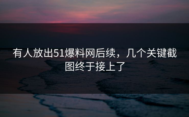 有人放出51爆料网后续，几个关键截图终于接上了
