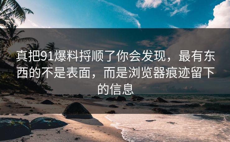 真把91爆料捋顺了你会发现，最有东西的不是表面，而是浏览器痕迹留下的信息